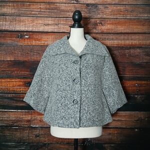 LTD Jacket S Gray Poncho Style Wool Blend Button Front Pockets Lined